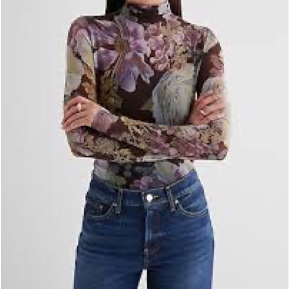 Express Mesh floral mock neck bodysuit XL SOLD OUT